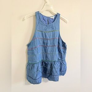 crown & ivy Light Blue Sleeveless Tank with Contrast Stitching